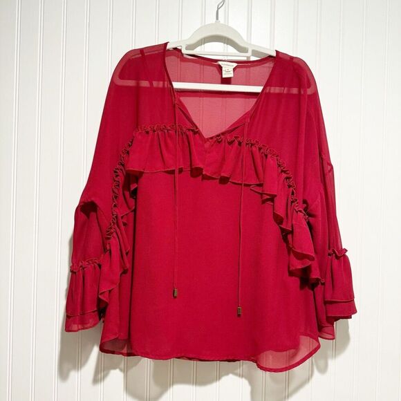 Sundance Tops - Sundance Red Ruffled Blouse Boho Romantic Coquette Size Medium